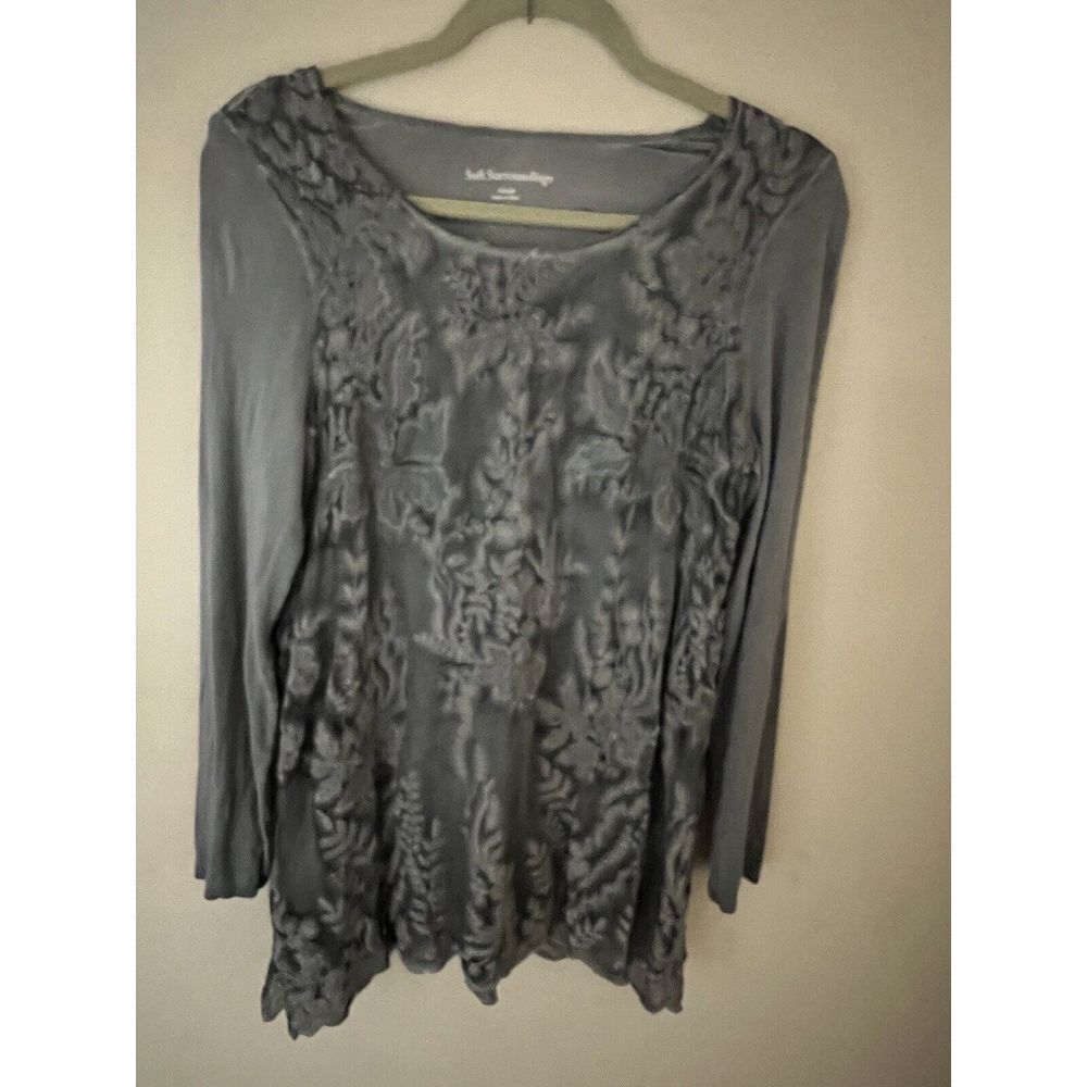 Soft Surroundings Embroidered Silk Tunic Top Size XS Adele Art to Wear Grey